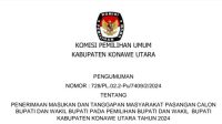 PENGUMUMAN TENTANG PENERIMAAN MASUKAN DAN TANGGAPAN MASYARAKAT ATAS PASANGAN CALON BUPATI DAN WAKIL BUPATI KABUPATEN KONAWE UTARA TAHUN 2024