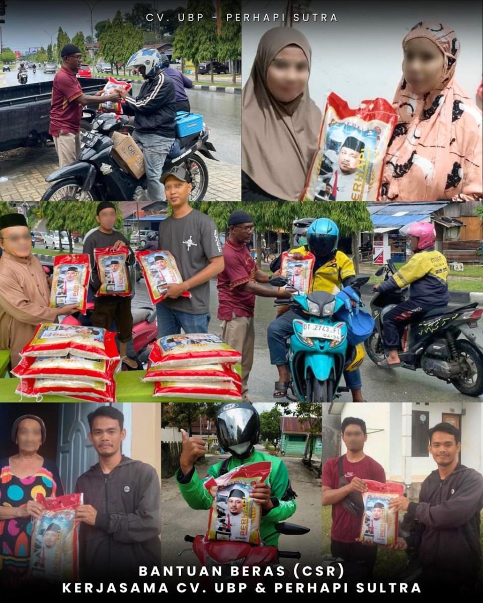 PERHAPI Sultra Bersama CV Unaaha Bakti Persada Salurkan 1.000 Karung Beras