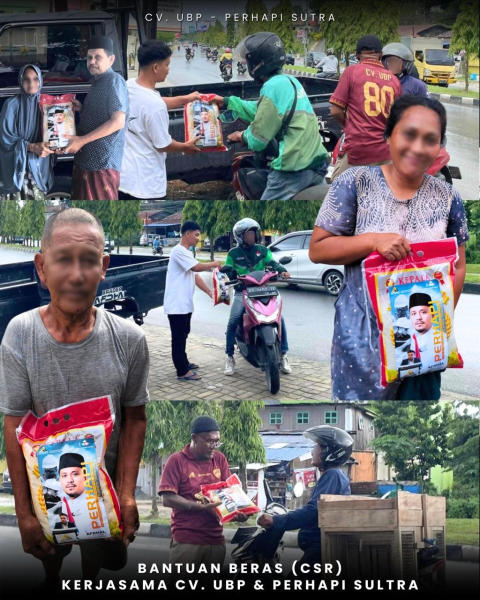 PERHAPI Sultra Bersama CV Unaaha Bakti Persada Salurkan 1.000 Karung Beras