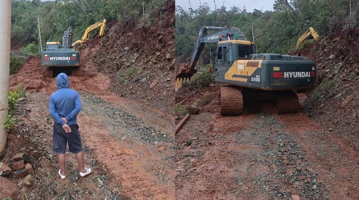 Gerak Cepat Camat Laskep, Tanah Longsor di Jalan Poros Dibersihkan